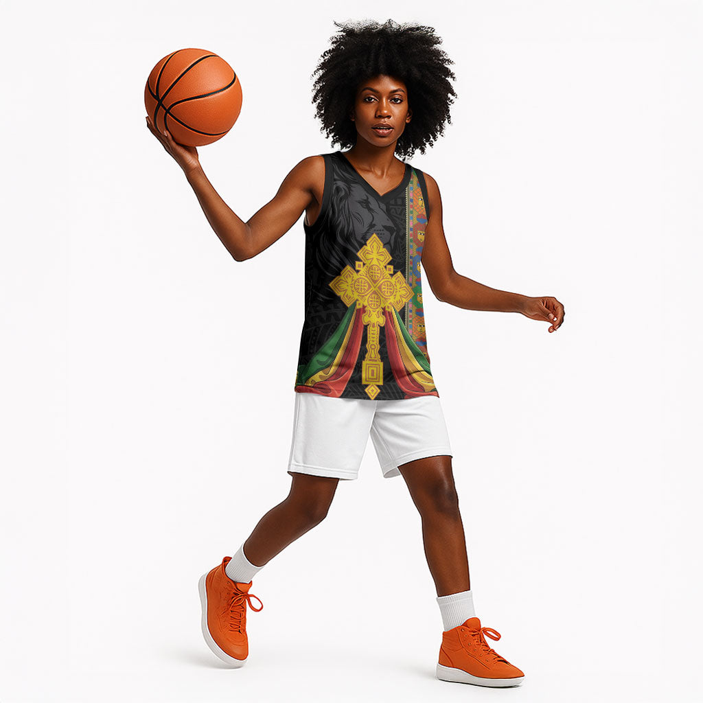 Ethiopia Lion Cross Basketball Jersey Habesha Heritage Style