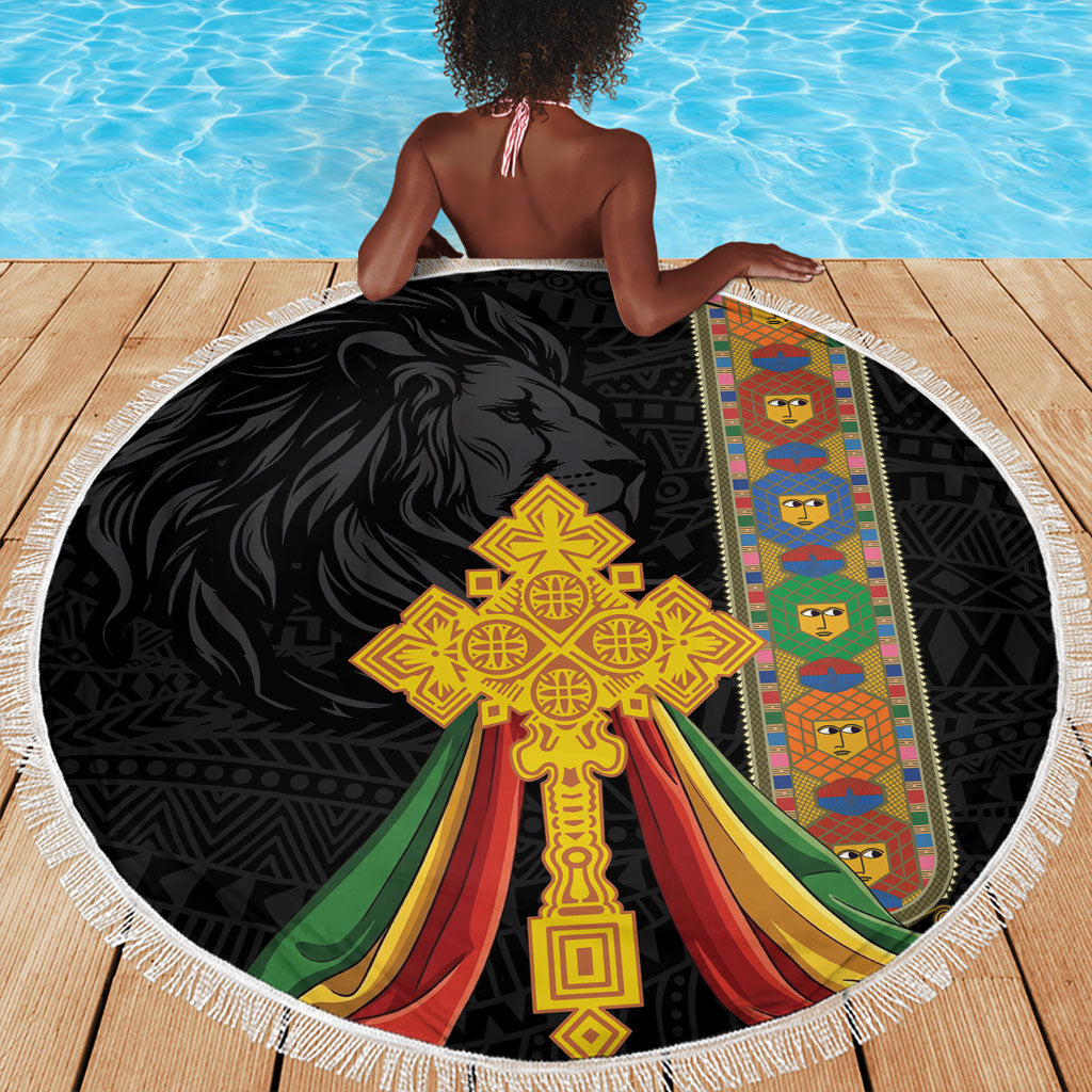 Ethiopia Lion Cross Beach Blanket Habesha Heritage Style