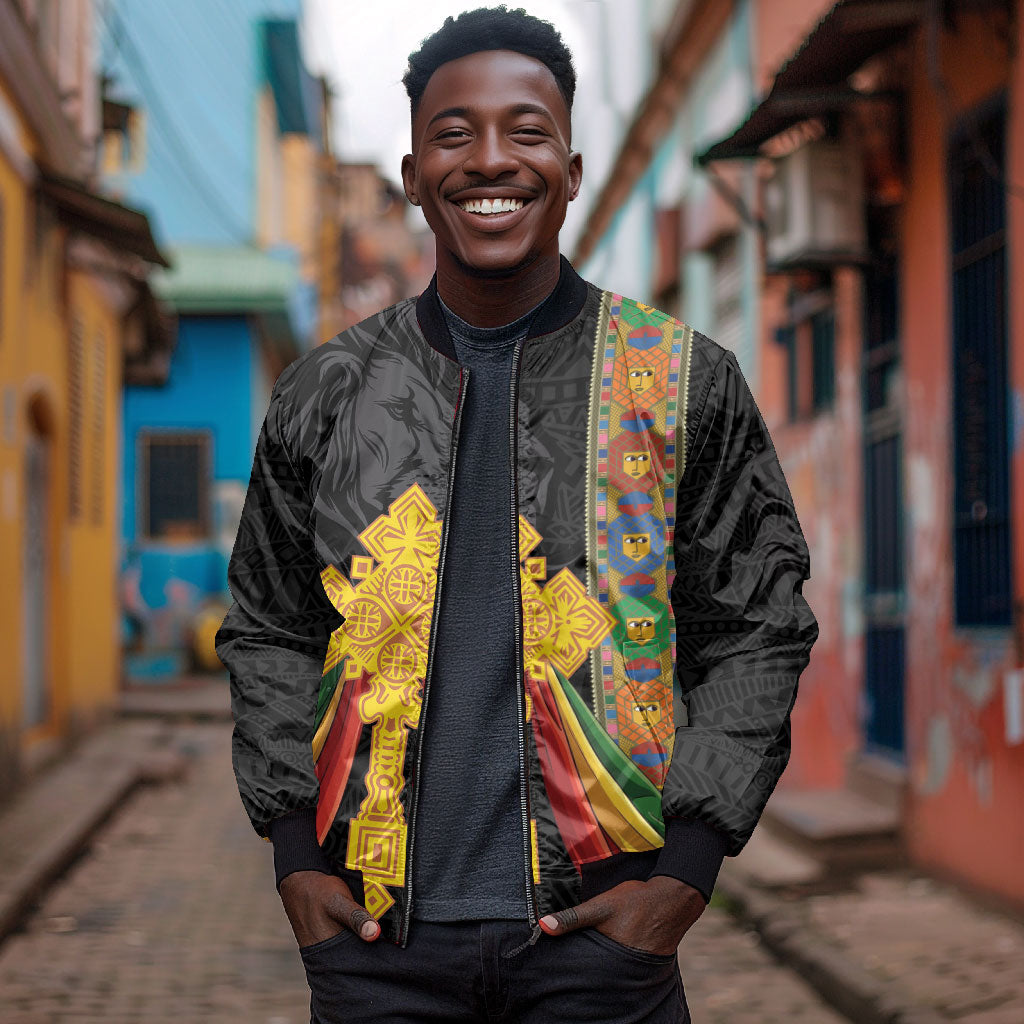 Ethiopia Lion Cross Bomber Jacket Habesha Heritage Style