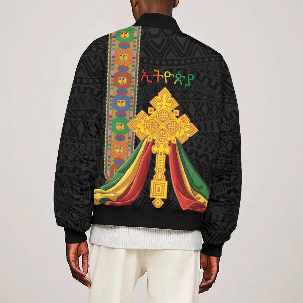 Ethiopia Lion Cross Bomber Jacket Habesha Heritage Style