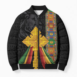 Ethiopia Lion Cross Bomber Puffer Jacket Habesha Heritage Style
