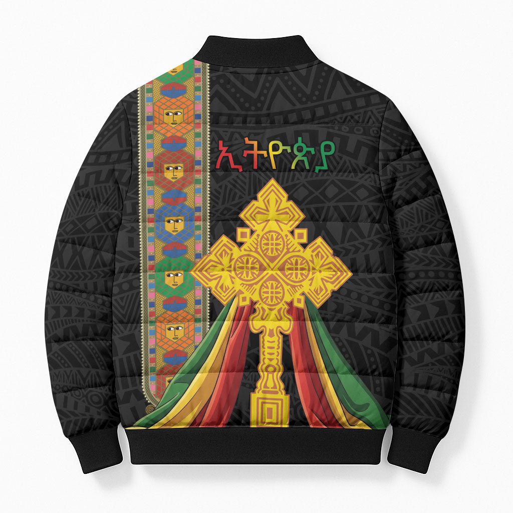 Ethiopia Lion Cross Bomber Puffer Jacket Habesha Heritage Style