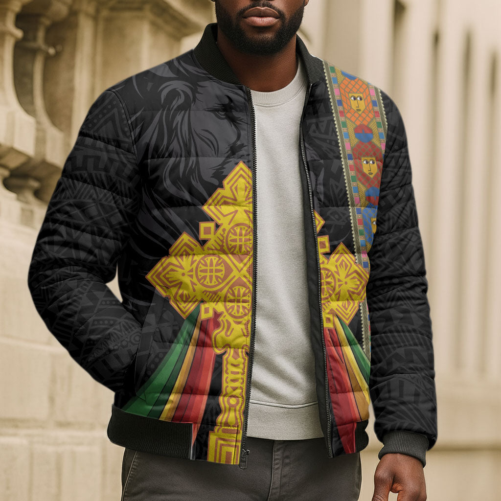 Ethiopia Lion Cross Bomber Puffer Jacket Habesha Heritage Style