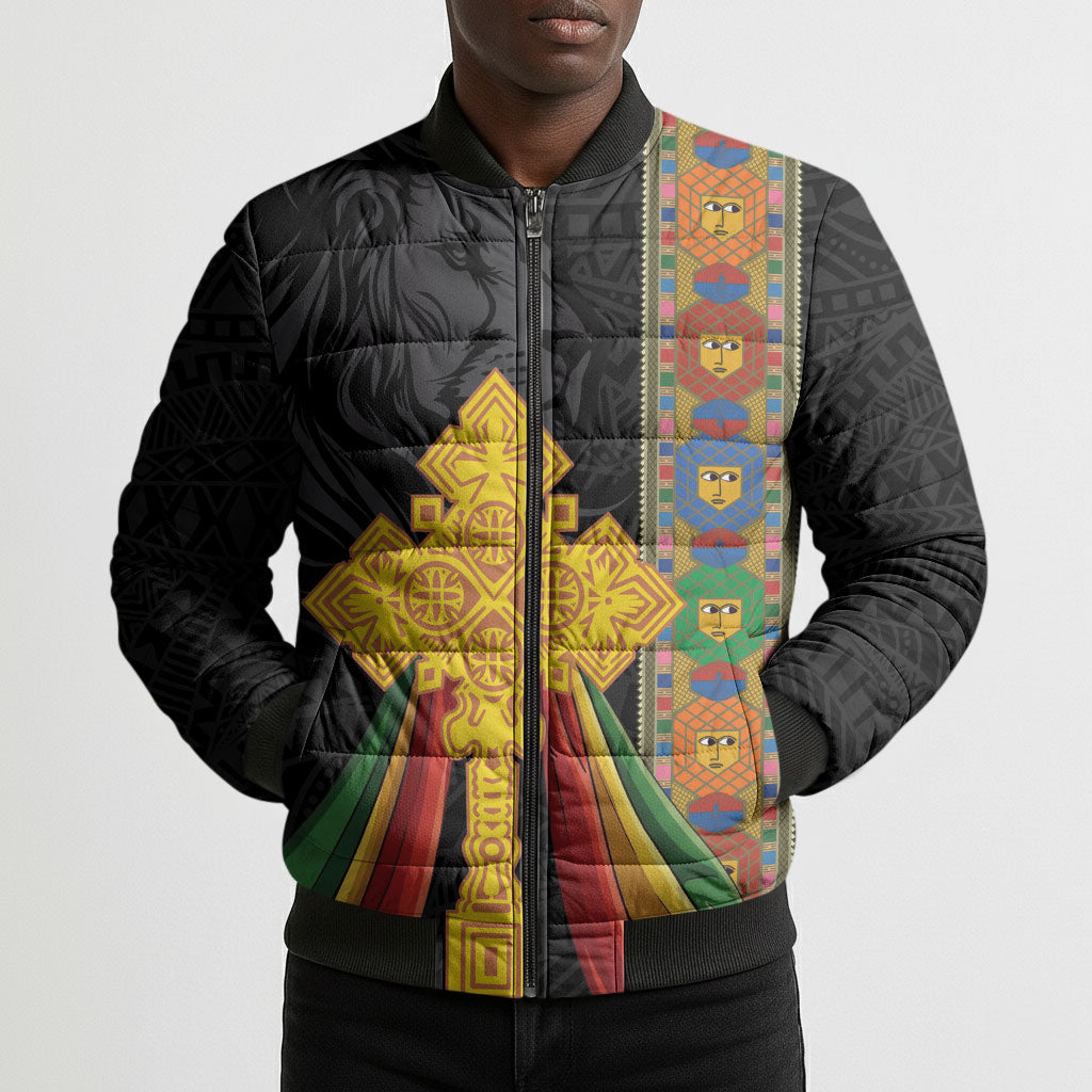 Ethiopia Lion Cross Bomber Puffer Jacket Habesha Heritage Style
