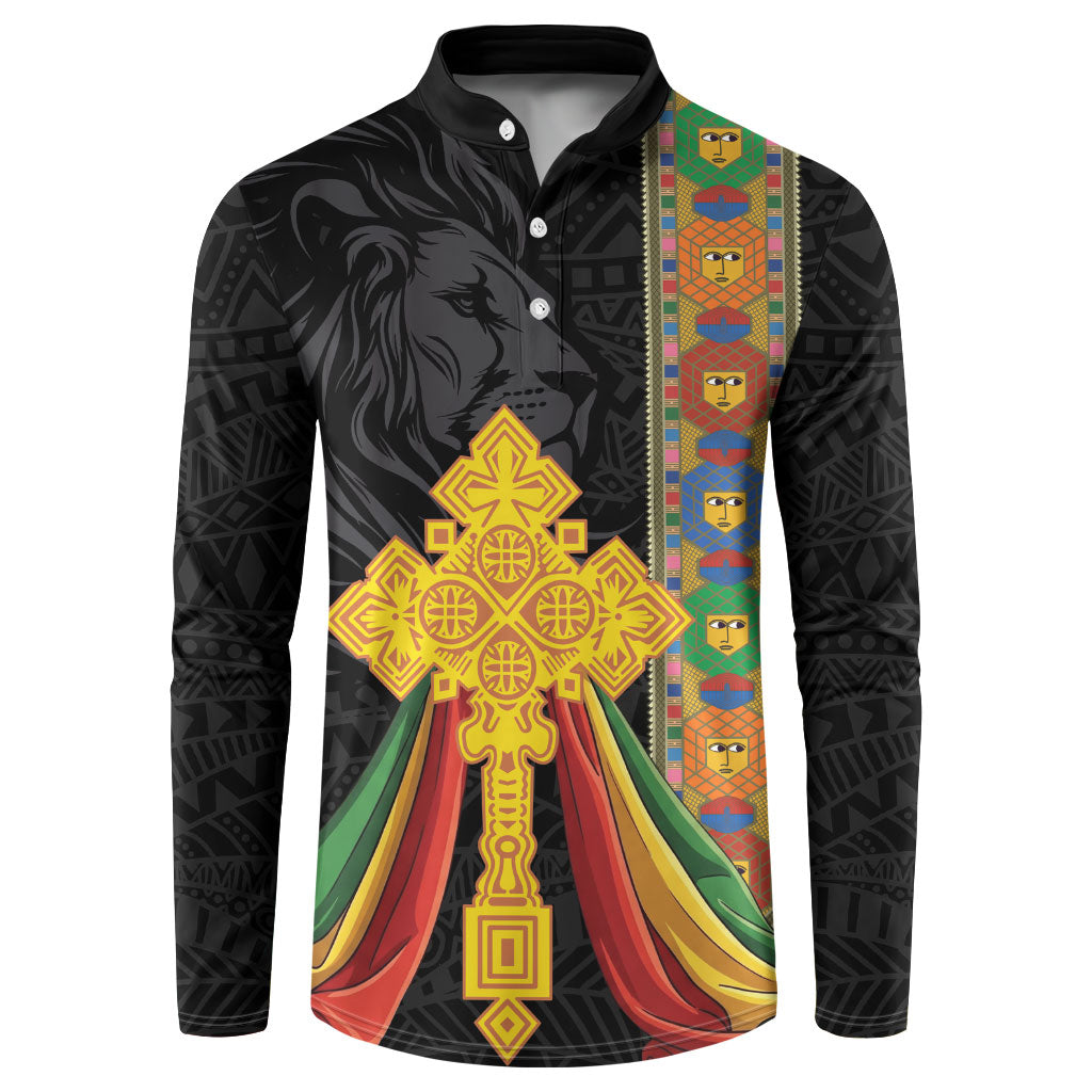 Ethiopia Lion Cross Button Sweatshirt Habesha Heritage Style
