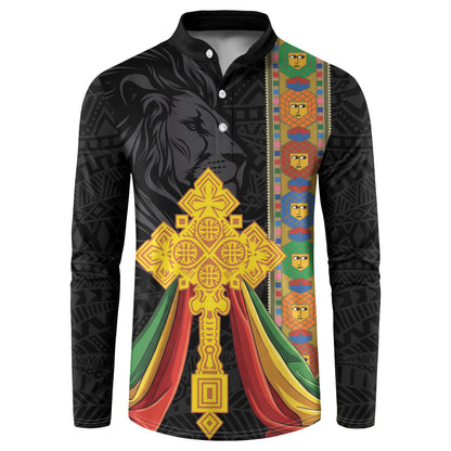 Ethiopia Lion Cross Button Sweatshirt Habesha Heritage Style