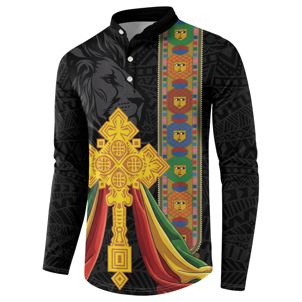 Ethiopia Lion Cross Button Sweatshirt Habesha Heritage Style