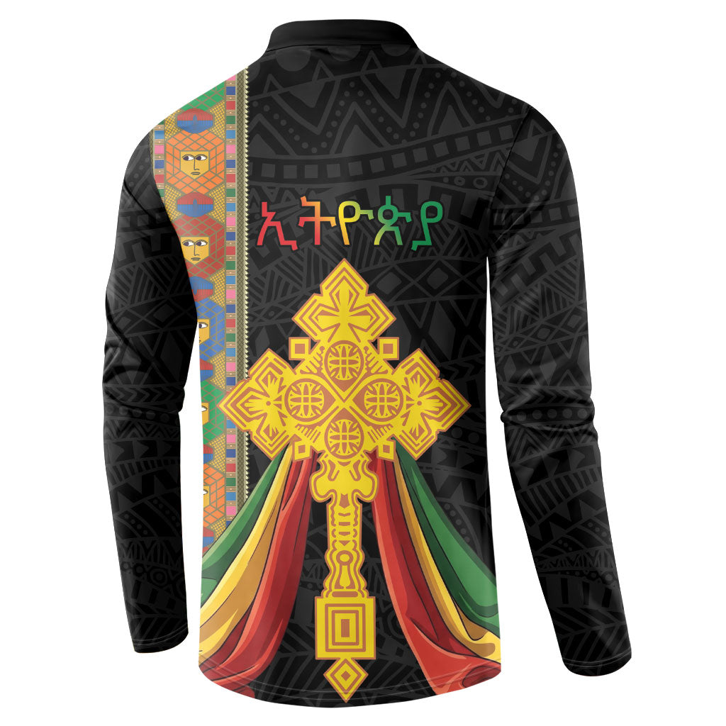 Ethiopia Lion Cross Button Sweatshirt Habesha Heritage Style
