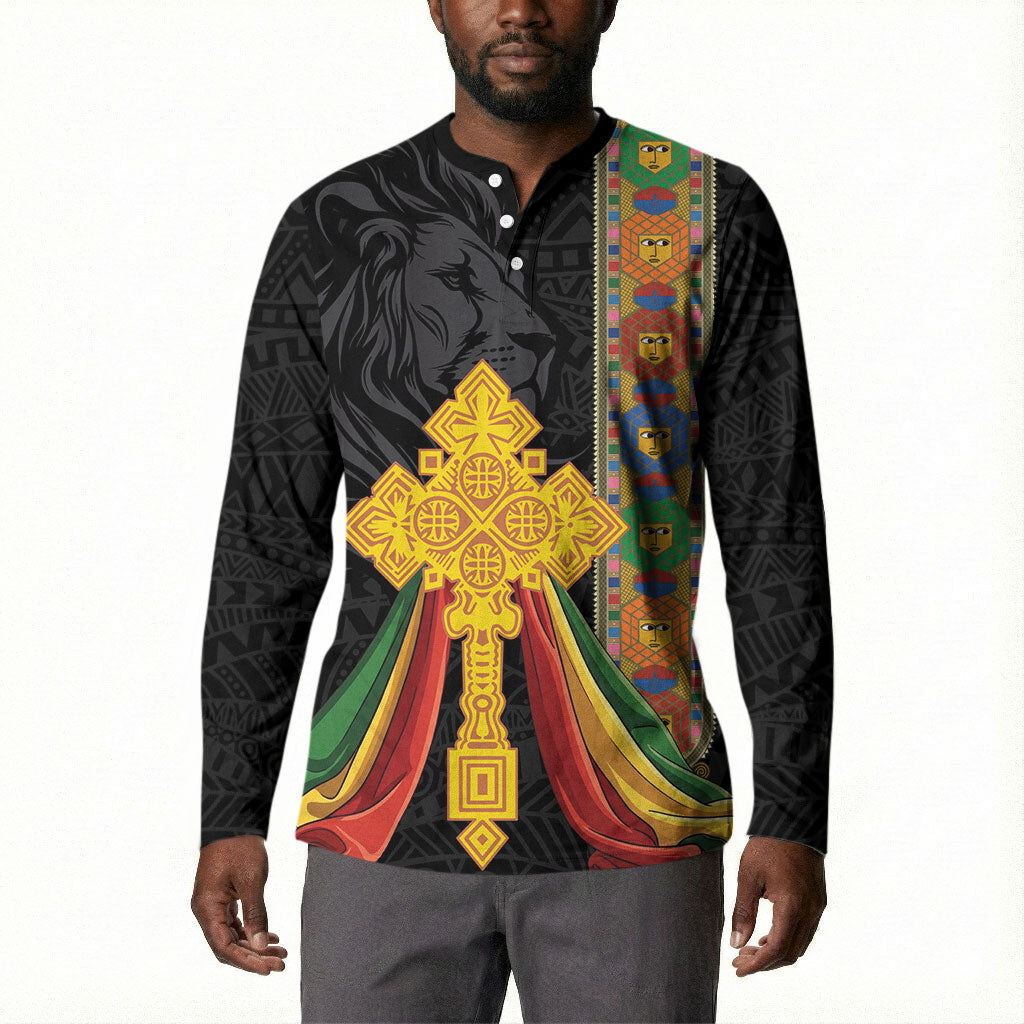 Ethiopia Lion Cross Button Sweatshirt Habesha Heritage Style