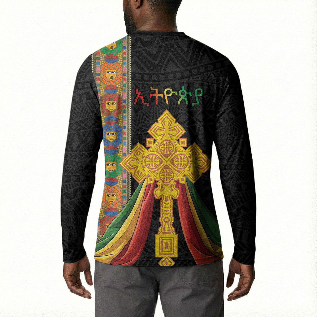 Ethiopia Lion Cross Button Sweatshirt Habesha Heritage Style