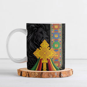 Ethiopia Lion Cross Ceramic Mug Habesha Heritage Style