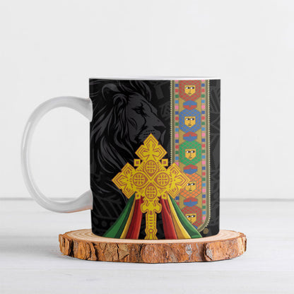 Ethiopia Lion Cross Ceramic Mug Habesha Heritage Style