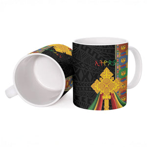 Ethiopia Lion Cross Ceramic Mug Habesha Heritage Style