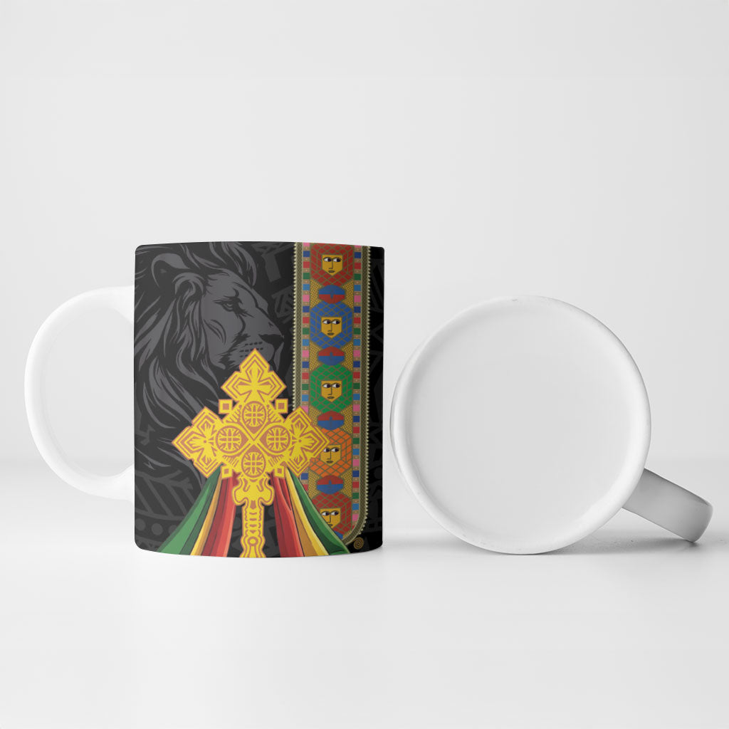 Ethiopia Lion Cross Ceramic Mug Habesha Heritage Style