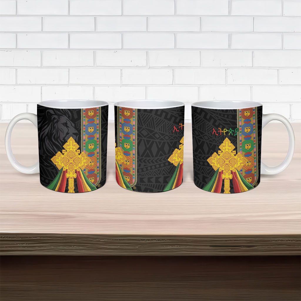 Ethiopia Lion Cross Ceramic Mug Habesha Heritage Style