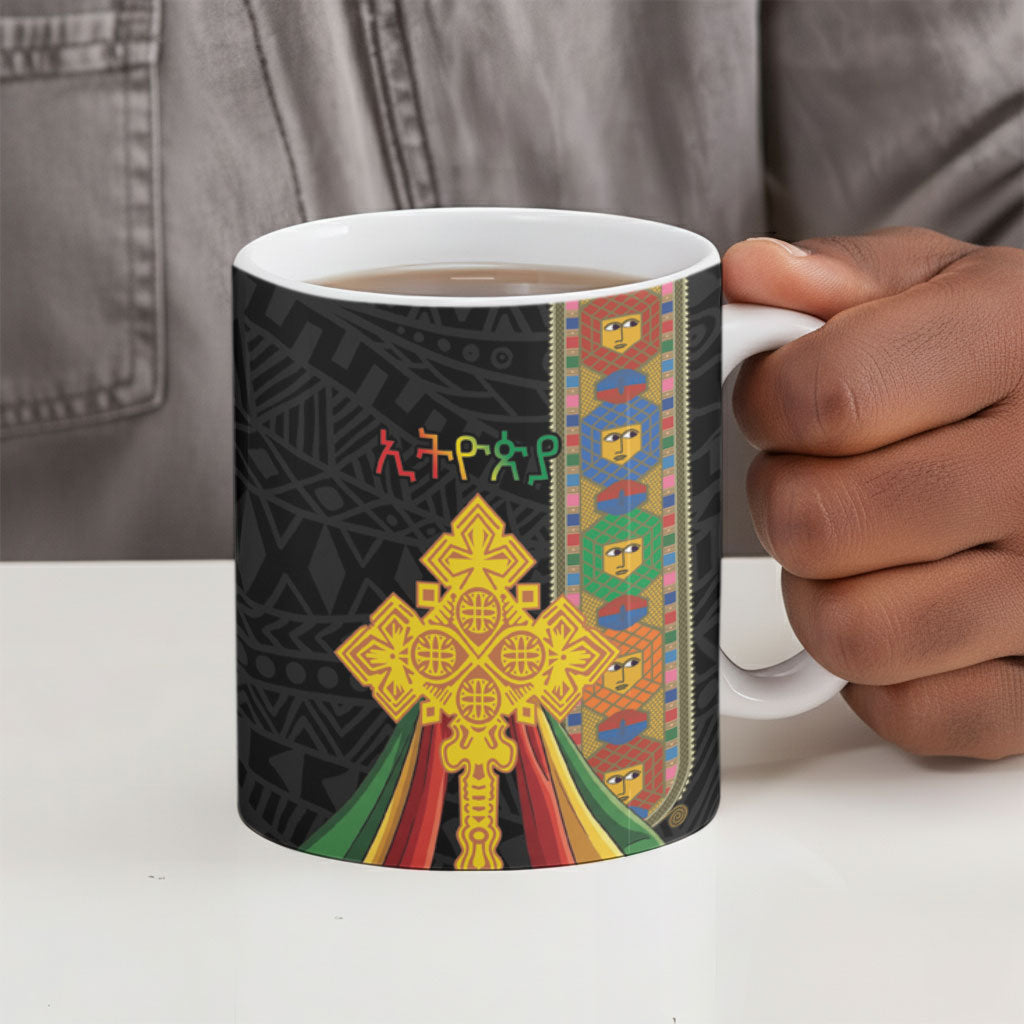 Ethiopia Lion Cross Ceramic Mug Habesha Heritage Style