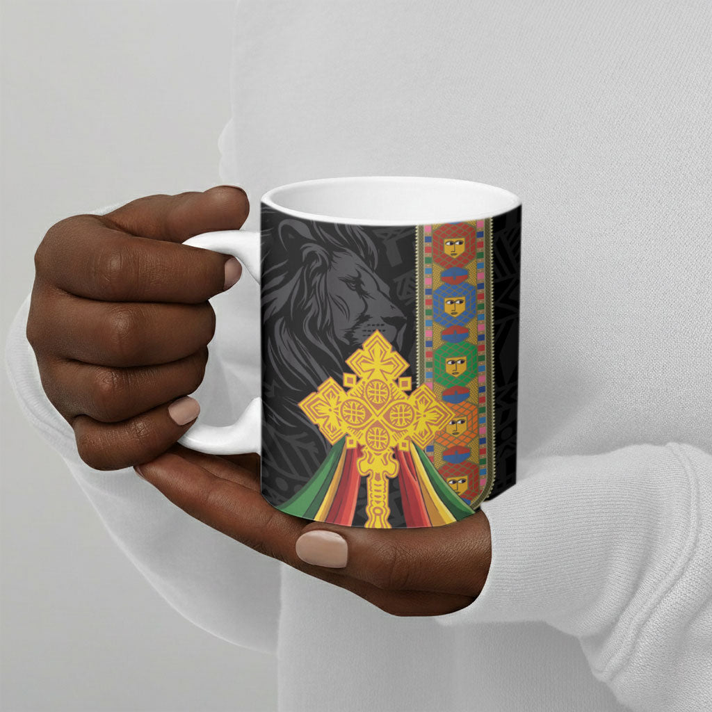 Ethiopia Lion Cross Ceramic Mug Habesha Heritage Style