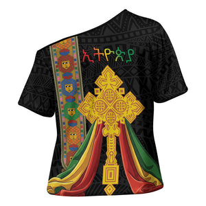 Ethiopia Lion Cross Cross Shoulder Shirt Habesha Heritage Style