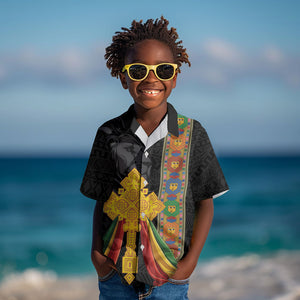Ethiopia Lion Cross Kid Hawaiian Shirt Habesha Heritage Style