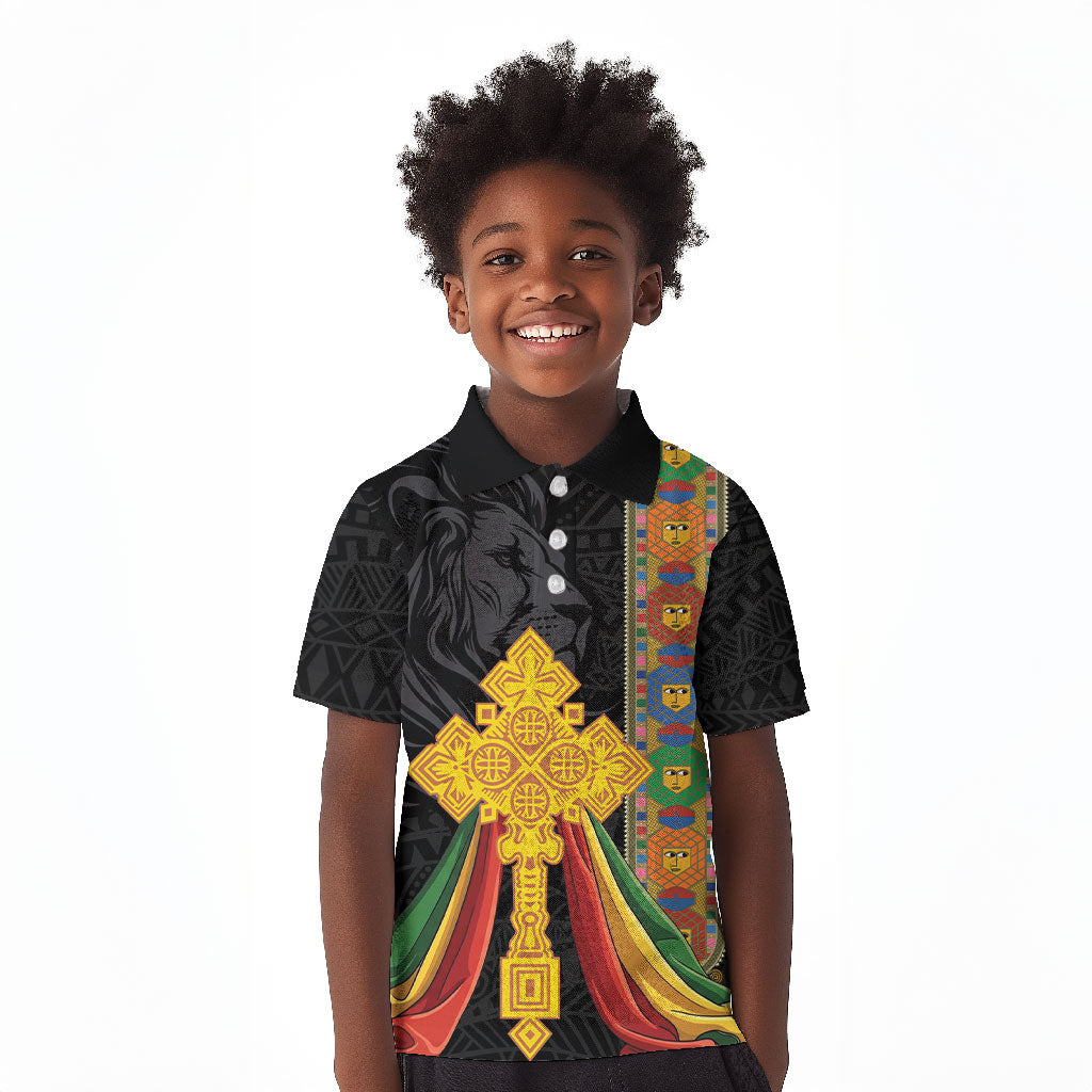 Ethiopia Lion Cross Kid Polo Shirt Habesha Heritage Style