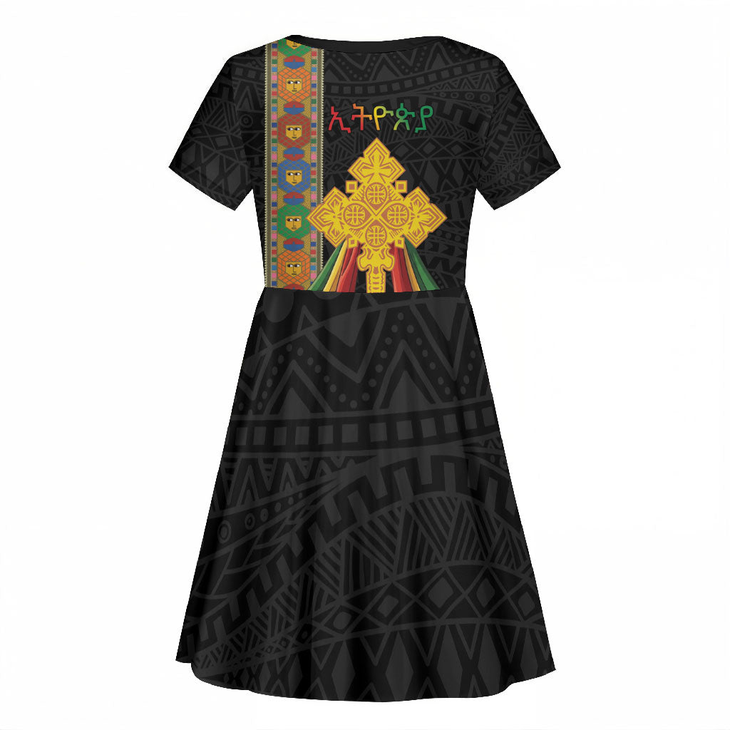 Ethiopia Lion Cross Kid Short Sleeve Dress Habesha Heritage Style