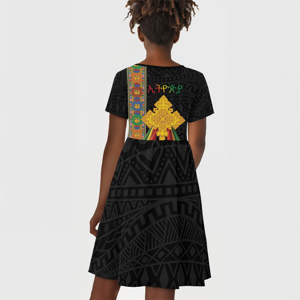 Ethiopia Lion Cross Kid Short Sleeve Dress Habesha Heritage Style