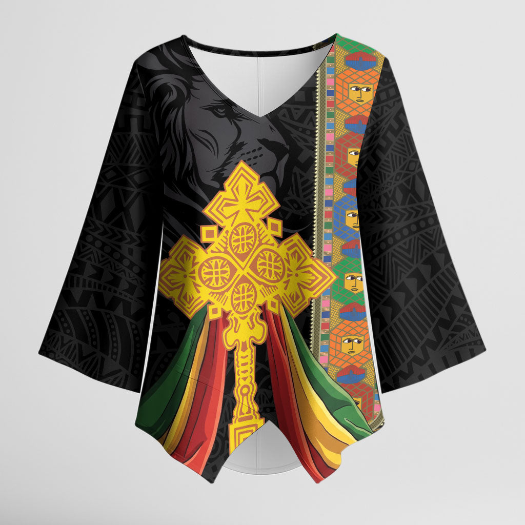 Ethiopia Lion Cross Kimono Sleeve Blouse Habesha Heritage Style