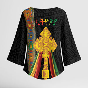 Ethiopia Lion Cross Kimono Sleeve Blouse Habesha Heritage Style