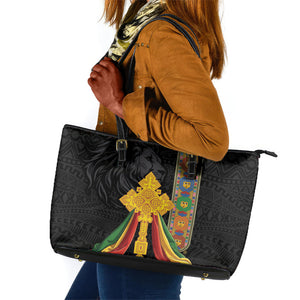 Ethiopia Lion Cross Leather Tote Bag Habesha Heritage Style