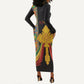 Ethiopia Lion Cross Long Sleeve Bodycon Dress Habesha Heritage Style