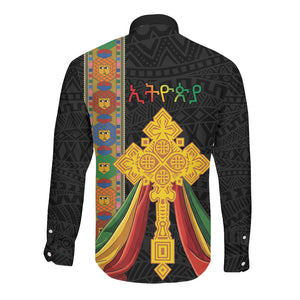 Ethiopia Lion Cross Long Sleeve Button Shirt Habesha Heritage Style