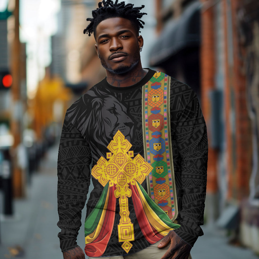 Ethiopia Lion Cross Long Sleeve Shirt Habesha Heritage Style