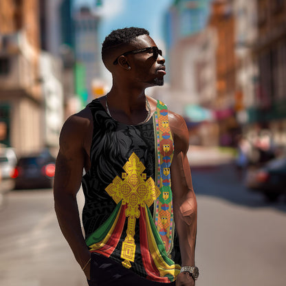 Ethiopia Lion Cross Men Tank Top Habesha Heritage Style