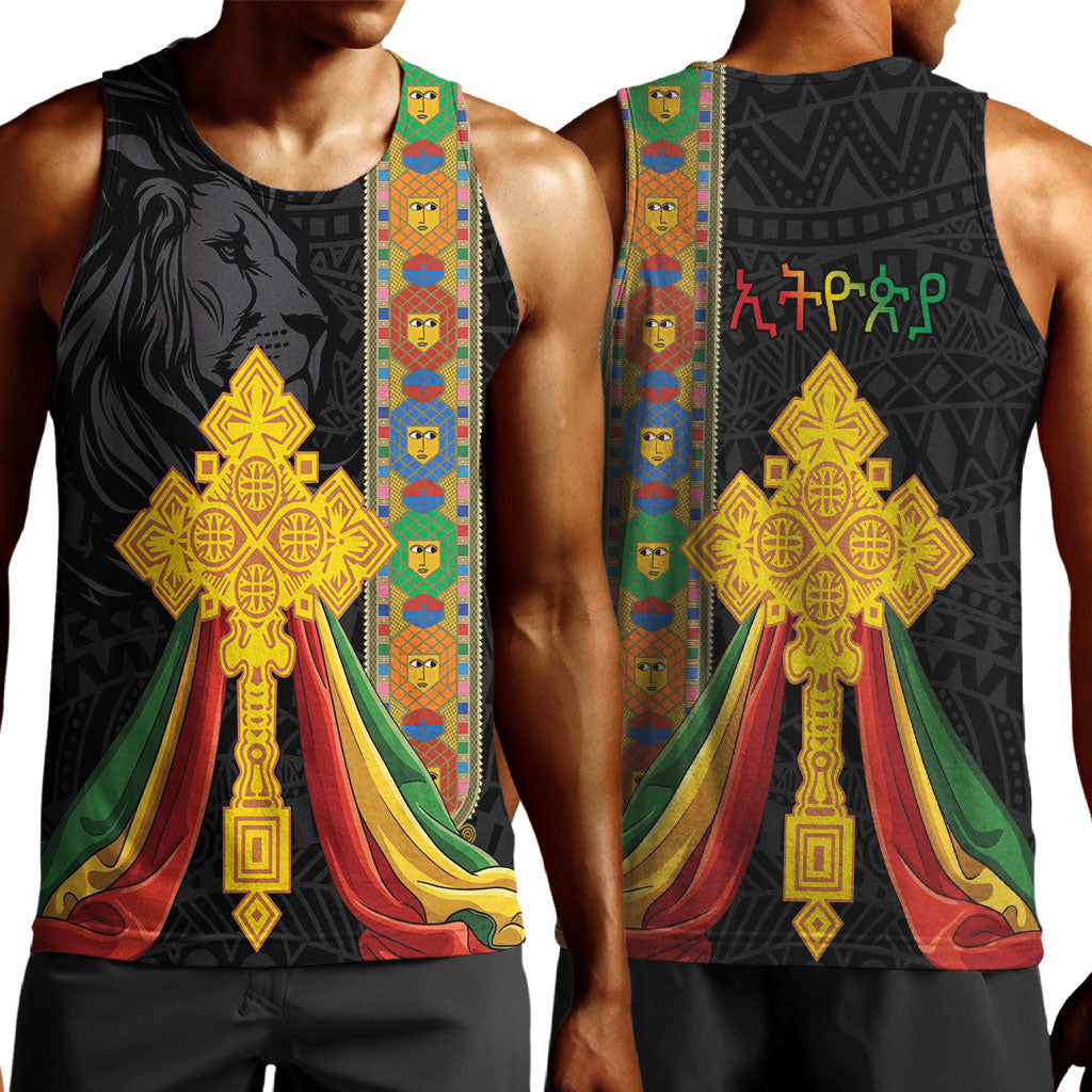 Ethiopia Lion Cross Men Tank Top Habesha Heritage Style