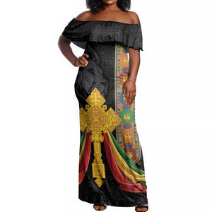 Ethiopia Lion Cross Off Shoulder Maxi Dress Habesha Heritage Style