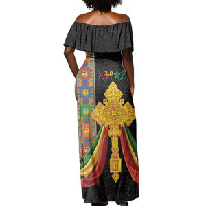 Ethiopia Lion Cross Off Shoulder Maxi Dress Habesha Heritage Style