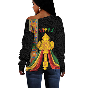 Ethiopia Lion Cross Off Shoulder Sweater Habesha Heritage Style