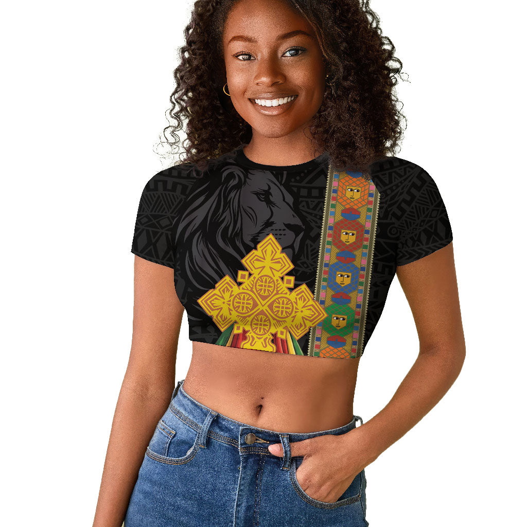 Ethiopia Lion Cross Raglan Cropped T shirt Habesha Heritage Style