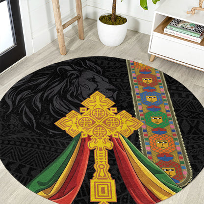Ethiopia Lion Cross Round Carpet Habesha Heritage Style