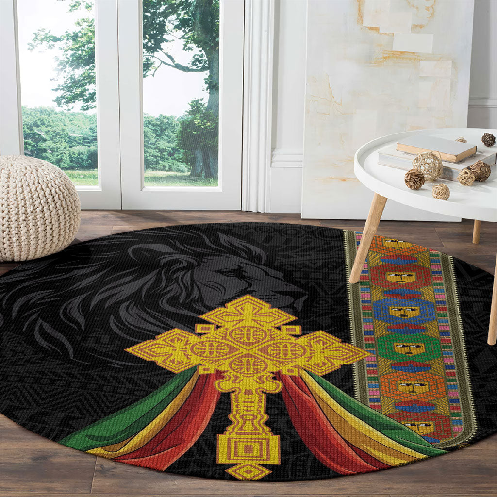 Ethiopia Lion Cross Round Carpet Habesha Heritage Style