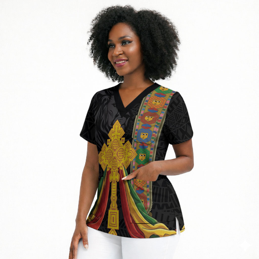 Ethiopia Lion Cross Scrub Top Habesha Heritage Style