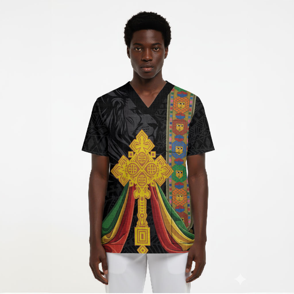 Ethiopia Lion Cross Scrub Top Habesha Heritage Style