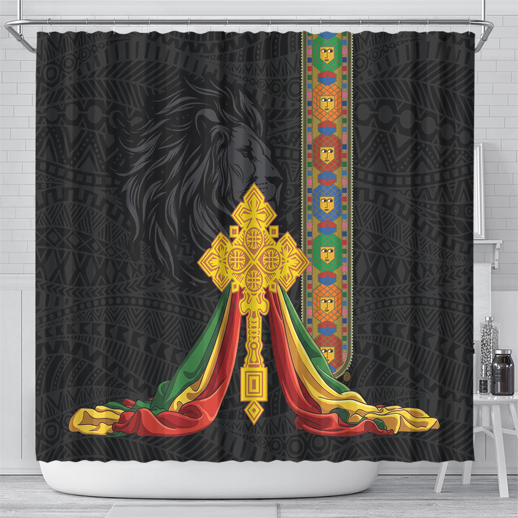Ethiopia Lion Cross Shower Curtain Habesha Heritage Style