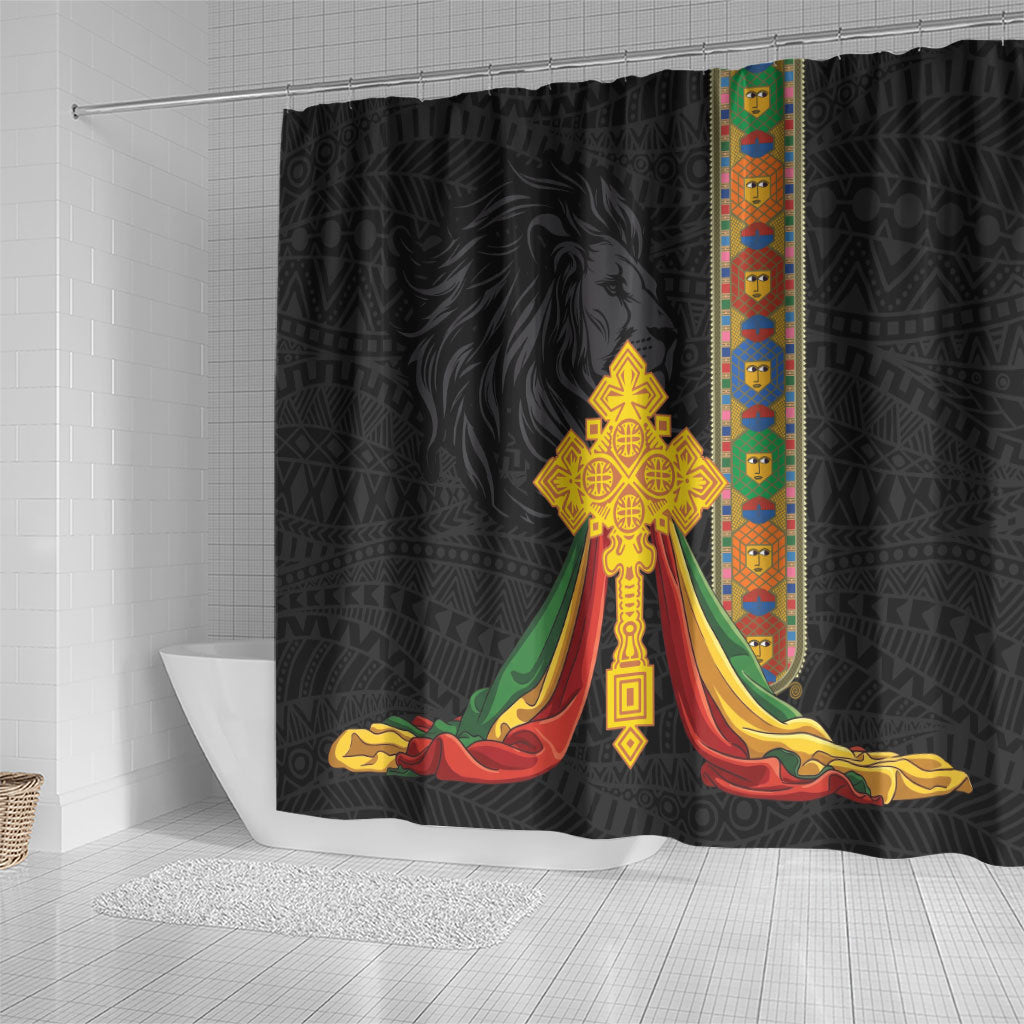 Ethiopia Lion Cross Shower Curtain Habesha Heritage Style