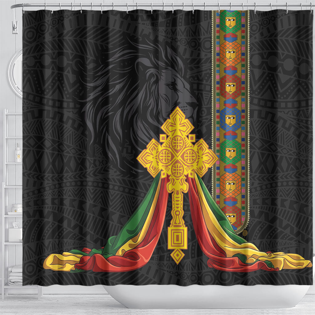 Ethiopia Lion Cross Shower Curtain Habesha Heritage Style