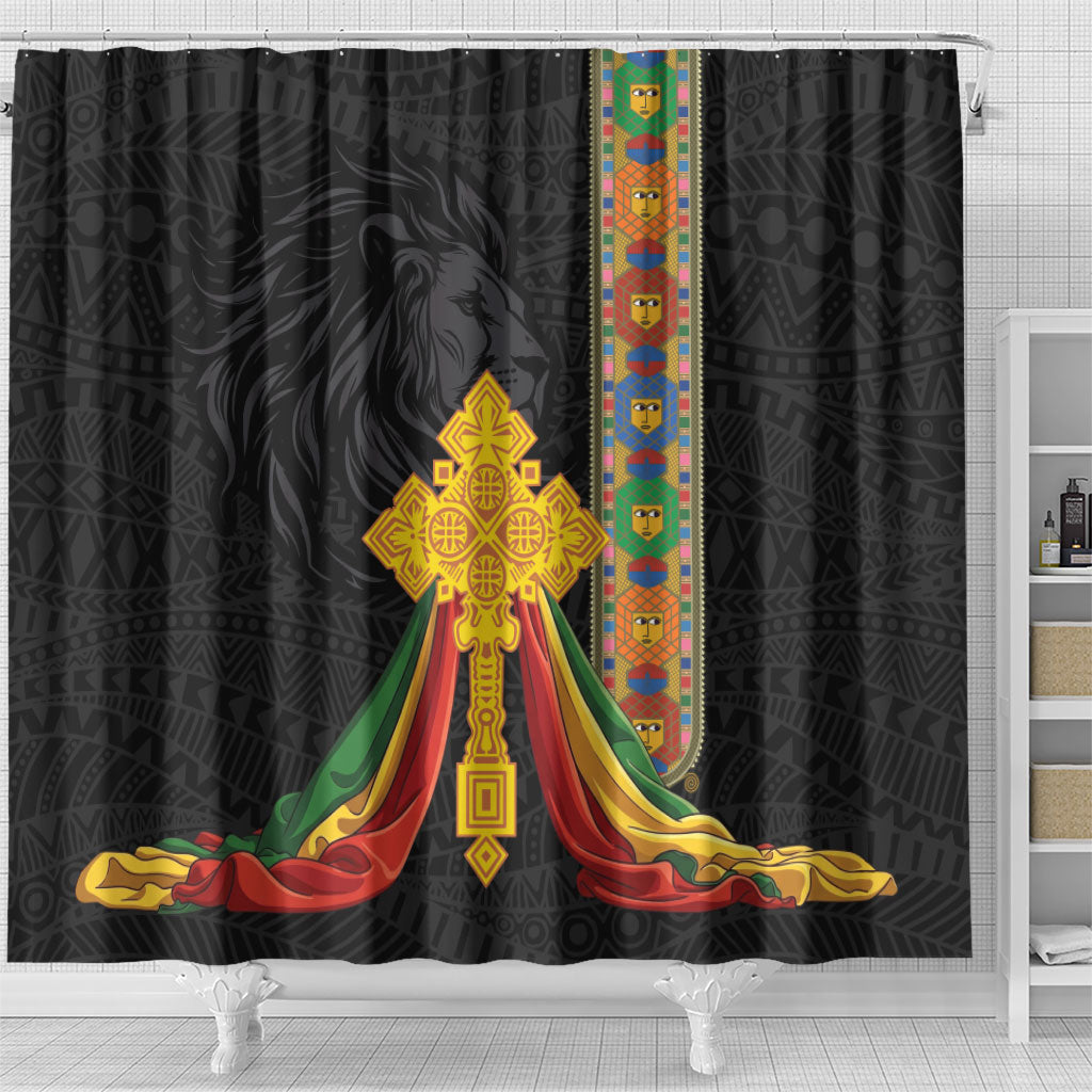 Ethiopia Lion Cross Shower Curtain Habesha Heritage Style