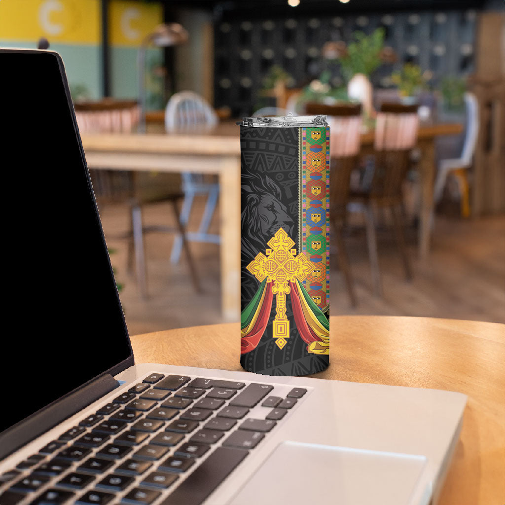 Ethiopia Lion Cross Skinny Tumbler Habesha Heritage Style
