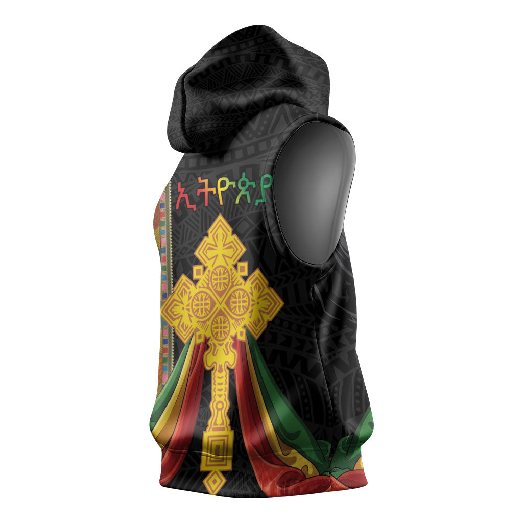 Ethiopia Lion Cross Sleeveless Hoodie Habesha Heritage Style