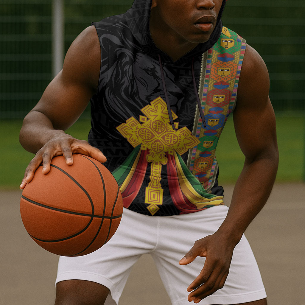 Ethiopia Lion Cross Sleeveless Hoodie Habesha Heritage Style