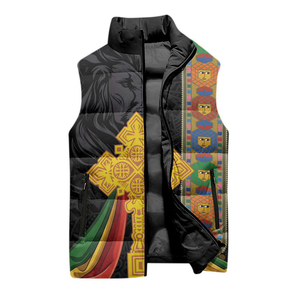 Ethiopia Lion Cross Sleeveless Puffer Jacket Habesha Heritage Style